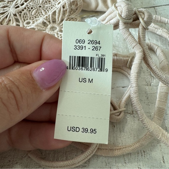 Aerie Ribbed Lace Racerback Tank Top NWT size Medium Beige Tan Cropped Cami - Picture 7 of 12